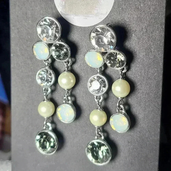 Givenchy crystal fuax opal pearl drop earrings slivertone stud earrings - Picture 12 of 16